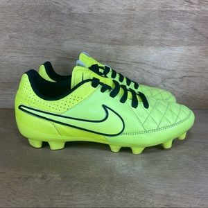 Nike Tiempo Rio II FG Fluorescent Yellow Black Youth SZ 3/3.5 Soccer Cleats